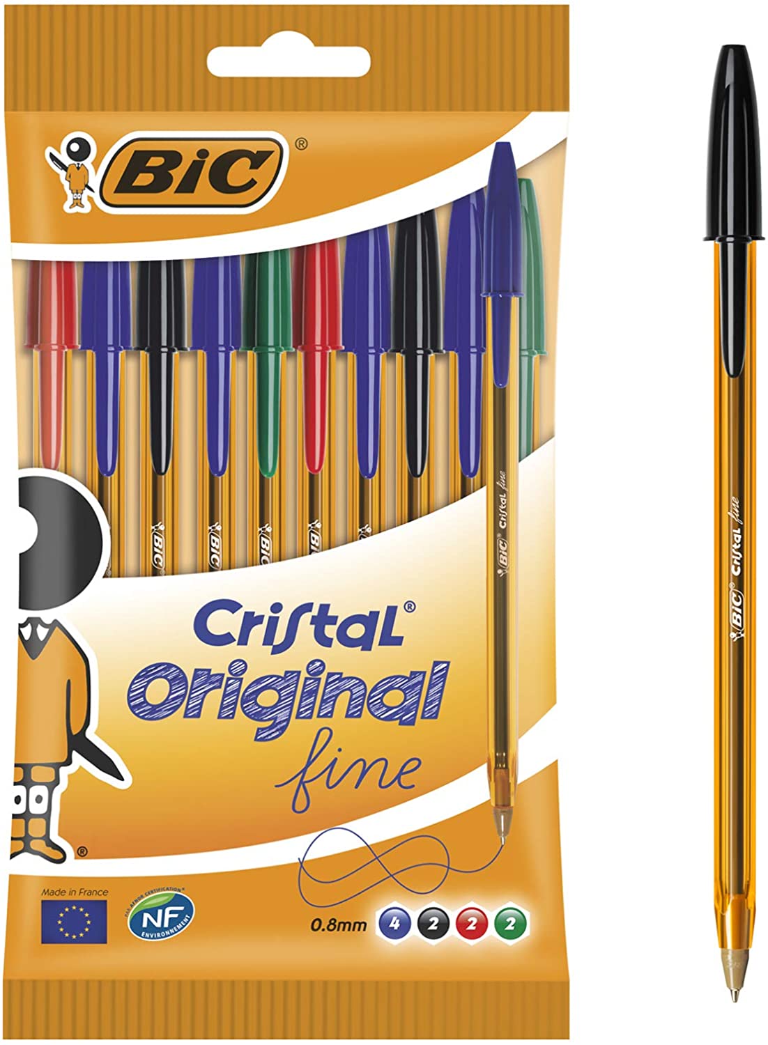 Stylo Bic Cristal Original Fine Ballpoint – 0.8mm Round – 0.30mm Pen Stroke  – Oil Based Ink – Orange Body – Blue Colour – Assorted Colors –  ECI-Solutions