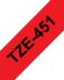 Ruban d'étiquettes laminées génériques Brother TZe451 - Texte noir sur fond rouge - Largeur 24mm x 8 mètres