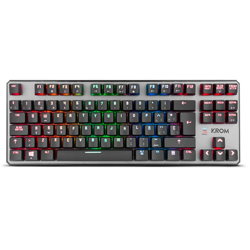 Krom Kernel TKL Mechanical Gaming Keyboard USB Compact Gaming – 11 Touches  Multimédia – Fonction Antighosting – Eclairage RGB – Câble tressé de 1.80m  – Couleur Gris – ECI-Solutions