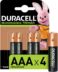 Piles rechargeables Duracell NiHM AAA HR03 1,2V 750mAh - préchargées - 4 unités